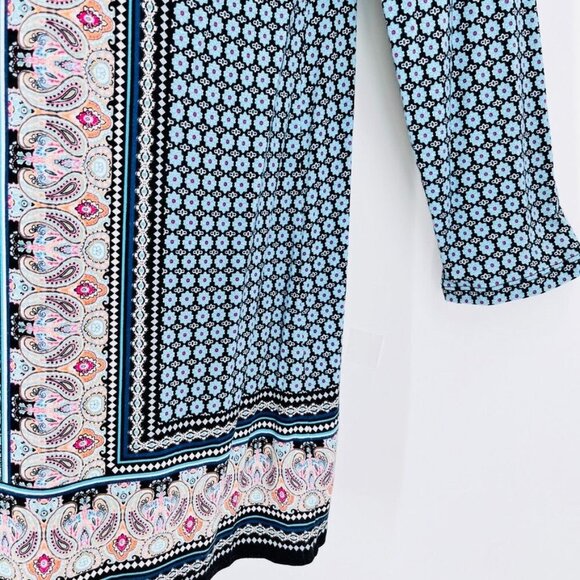 J.Jill Women's Tunic Size M Blue Geometric Print Long Sleeve Modest Cut - Picture 4 of 11